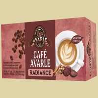 Café Avarle Radiance Coffee with Collagen, Ganoderma, Lion's Mane, Kacip Fatima - Creamer, Sugar, Xylitol - 15 pks - Full Case